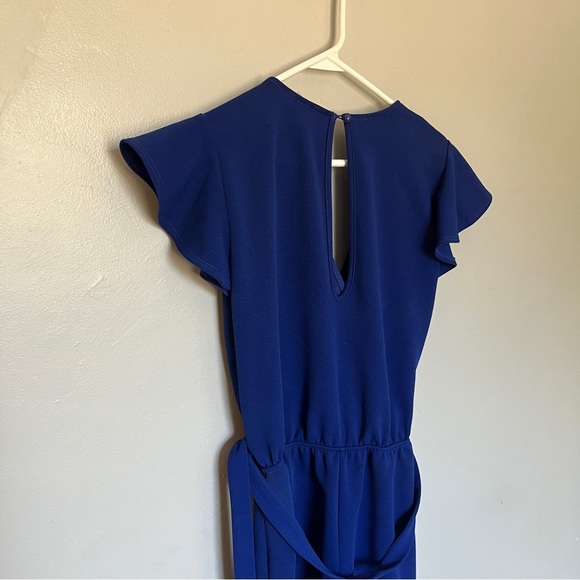 V-Neck Skinny Leg Elegant Blue Jumpsuit Small - Picture 5 of 9